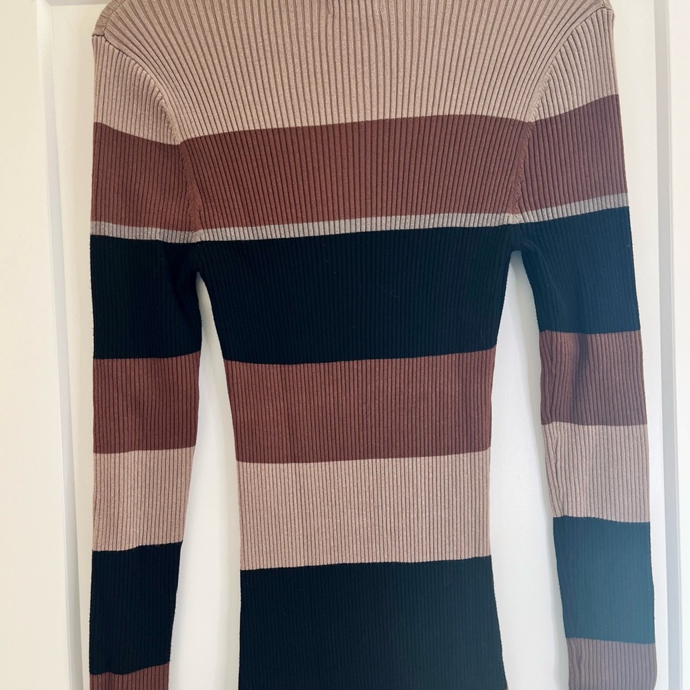 Evereve Color block Striped Sweater Dress Brown Black Long Sleeve - Picture 3 of 4